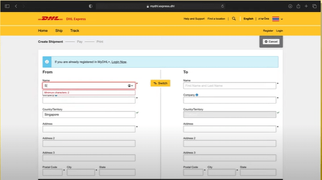 DHL International Chennai Online Panel for shipment information